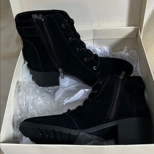 Anne Klein Black Lace-Up Ankle Booties